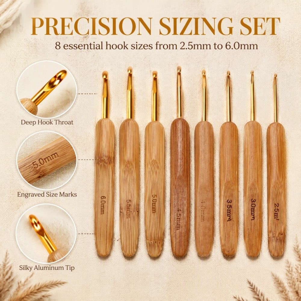 8pcs Ergonomic 2.5-6mm Sizes C - Wooden Crochet Hooks Ergonomic Handle recension och pris